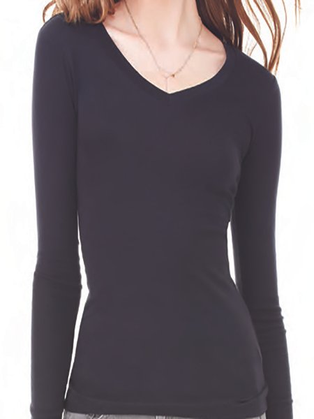 V Neck Black Cotton Regular Fit T-Shirt